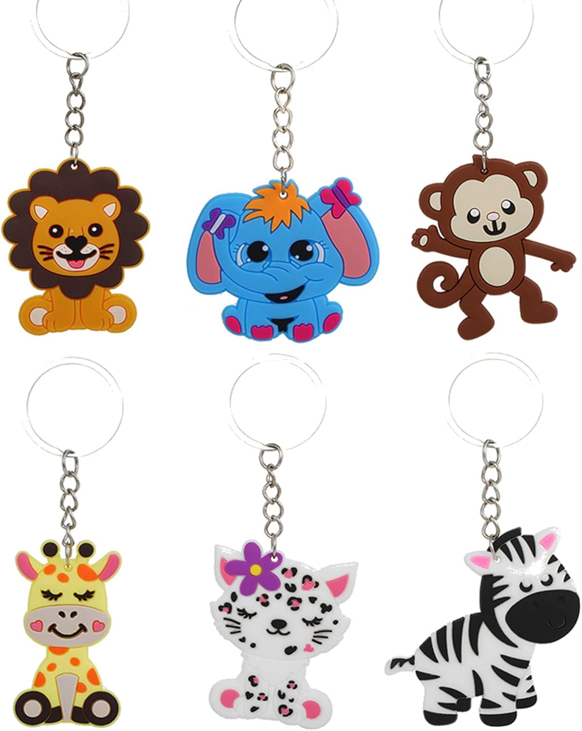 24 Pcs Jungle Animals Keychain Pendant for Kids, Animal Jungle Party Favors Pendant Zoo Theme Party Bag Filler Party Favors Boy Girl Kid Birthday Party Supply Decoration