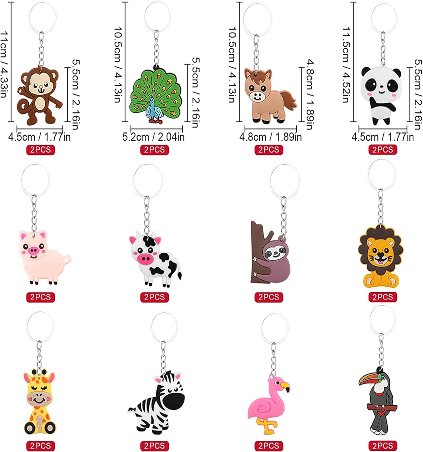 24 Pcs Jungle Animals Keychain Pendant for Kids, Animal Jungle Party Favors Pendant Zoo Theme Party Bag Filler Party Favors Boy Girl Kid Birthday Party Supply Decoration
