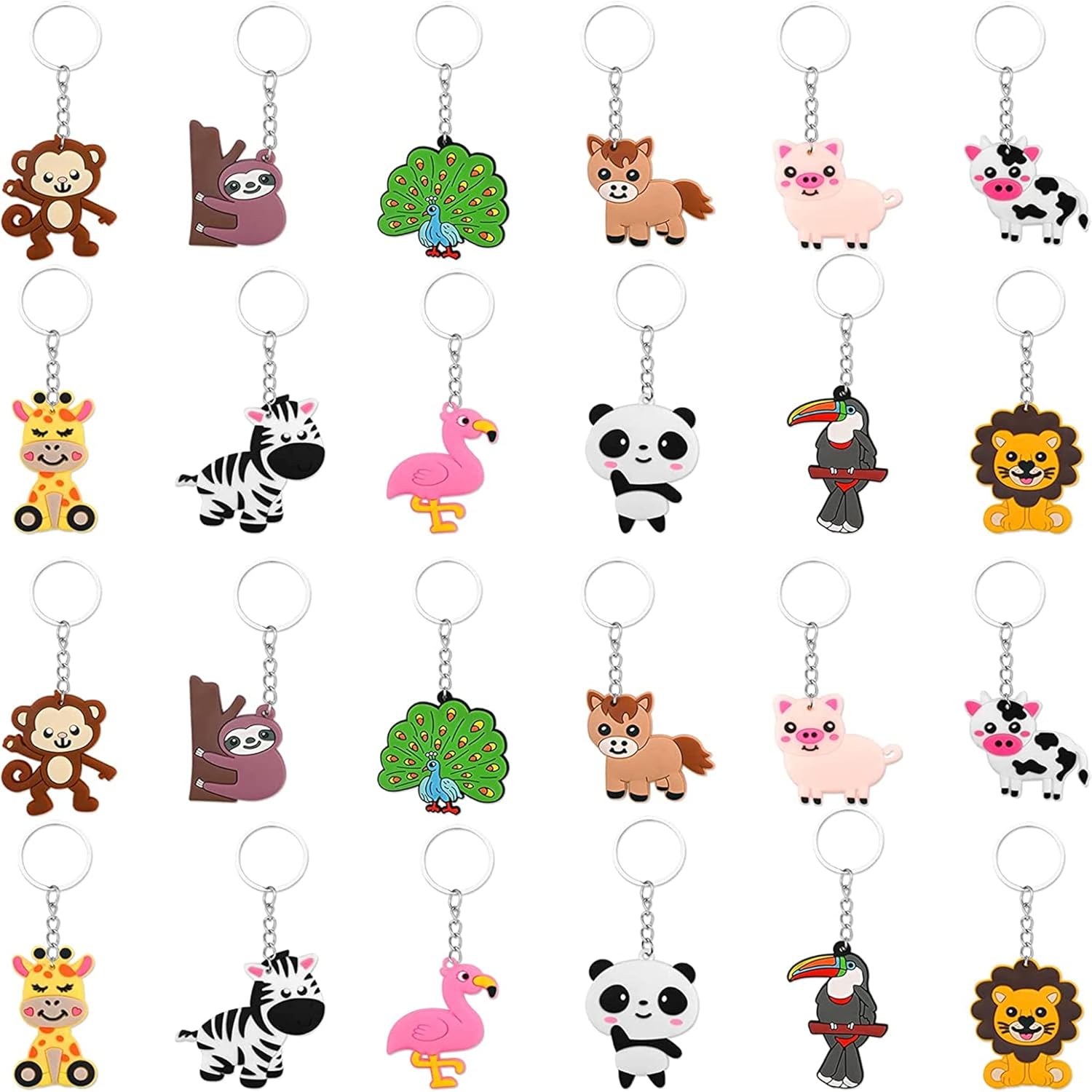 24 Pcs Jungle Animals Keychain Pendant for Kids, Animal Jungle Party Favors Pendant Zoo Theme Party Bag Filler Party Favors Boy Girl Kid Birthday Party Supply Decoration
